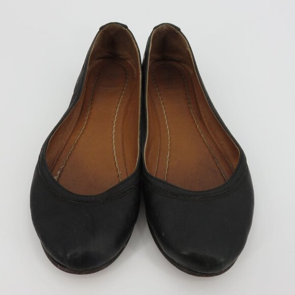 Frye Women 7.5 M CARSON Ballet Flat 8012044 Black Genuine Leather Shoes Slip On - Picture 2 of 15